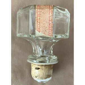 Vintage Clear Glass Flat Top Decanter Stopper 3 1/4” Long With Cork